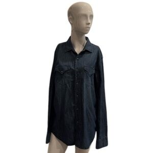 Replay Blue Jeans Cotton Denim Western Pearlsnap Shirt Size Large